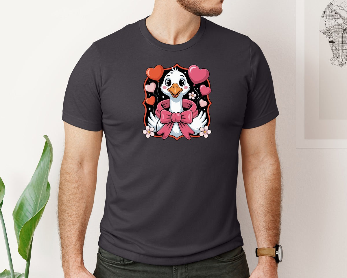 brand:Bella Canvas|color:Heather Dark Grey|Preppy Lovely Cute Goose Valentines Day Graphic T-Shirt