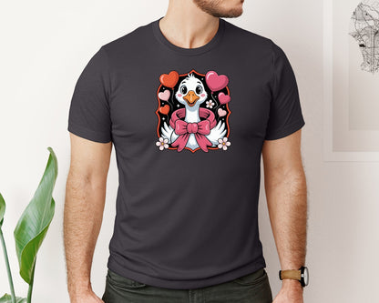 brand:Bella Canvas|color:Heather Dark Grey|Preppy Lovely Cute Goose Valentines Day Graphic T-Shirt