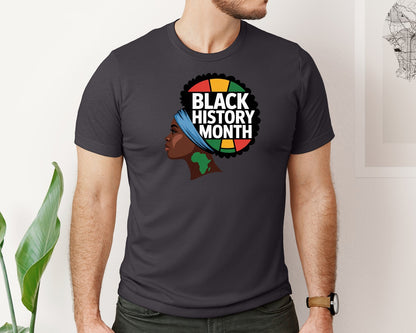 brand:Bella Canvas|color:Heather Dark Grey|Black History Month Afro Woman 2 Graphic T-Shirt
