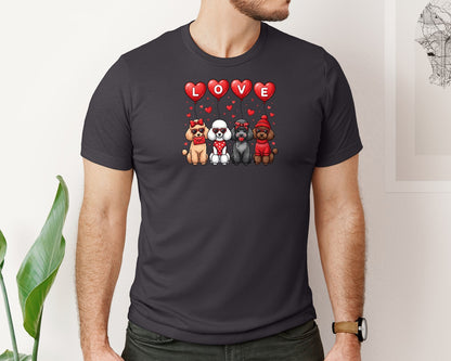 brand:Bella Canvas|color:Heather Dark Grey|Cute Valentine Poodle Dogs Graphic T-Shirt