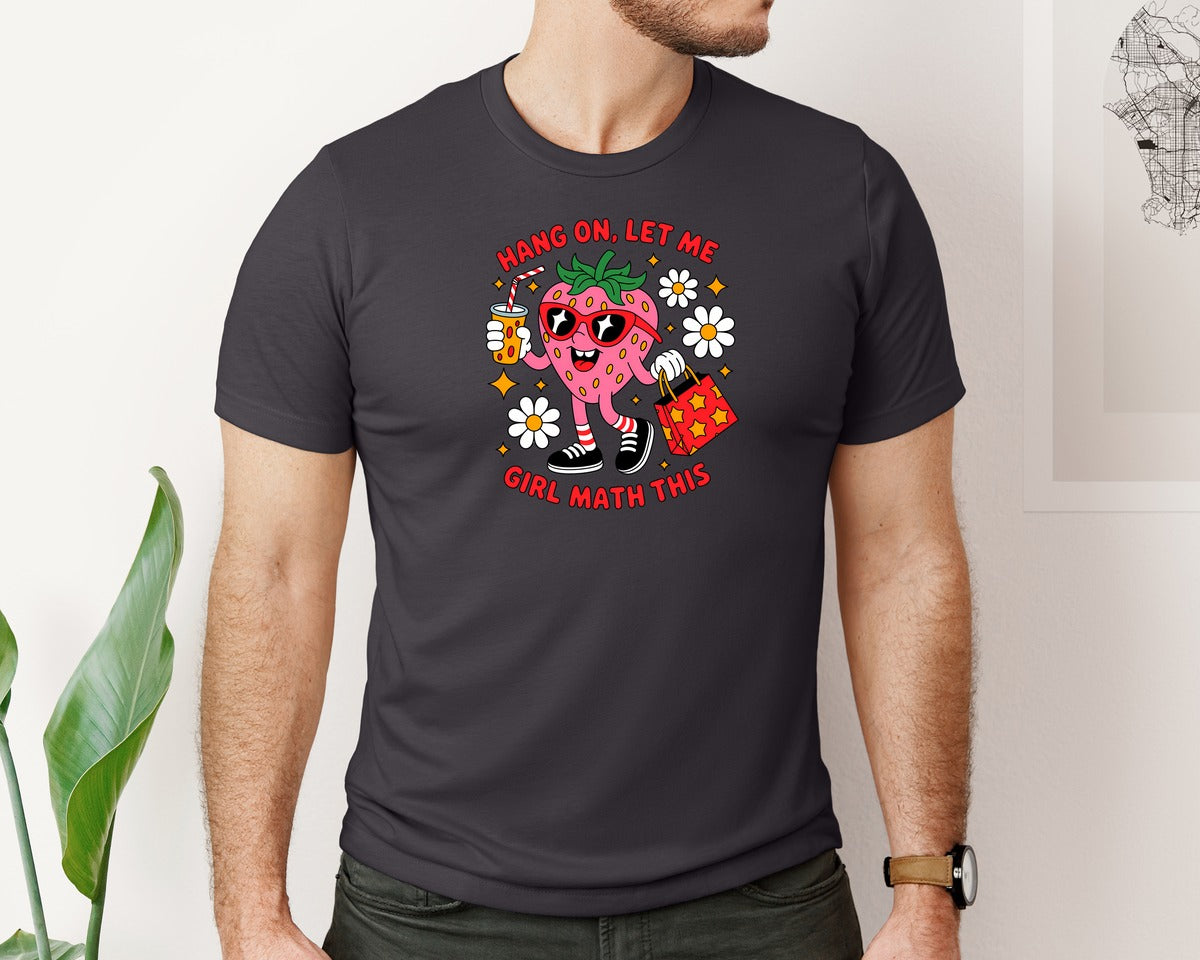 brand:Bella Canvas|color:Heather Dark Grey|Girl Math Strawberry Meme Trend Graphic T-Shirt