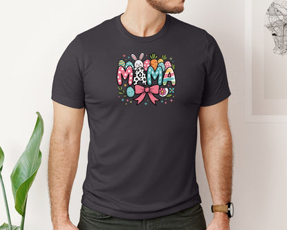 brand:Bella Canvas|color:Heather Dark Grey|Mama Easter Cute Bunny Mama Graphic T-Shirt