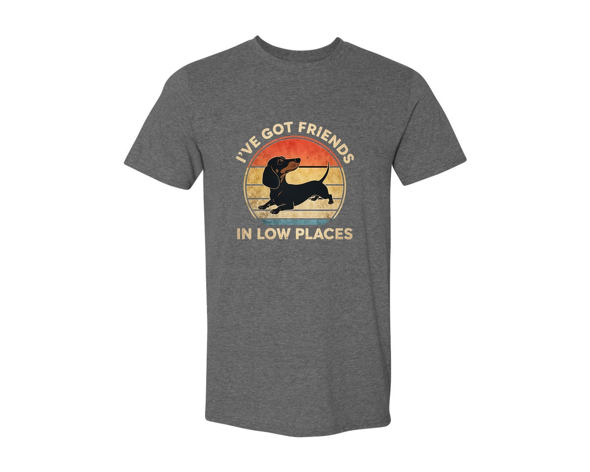 brand:Generic|color:Heather Dark Grey|Dachshund Ive Got Friends In Low Places 2 Graphic T-Shirt