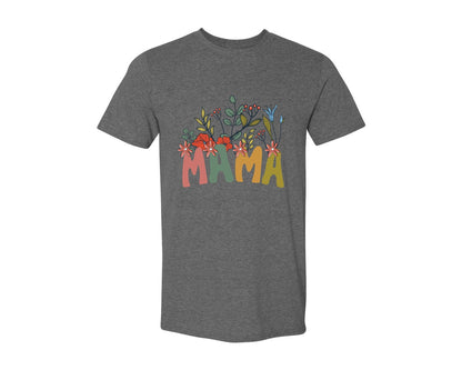 brand:Generic|color:Heather Dark Grey|Mama Shirt Wildflowers Mama Shirt Graphic T-Shirt