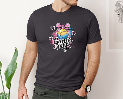 brand:Bella Canvas|color:Heather Dark Grey|Game Day Volleyball Cute Girly Spo Graphic T-Shirt