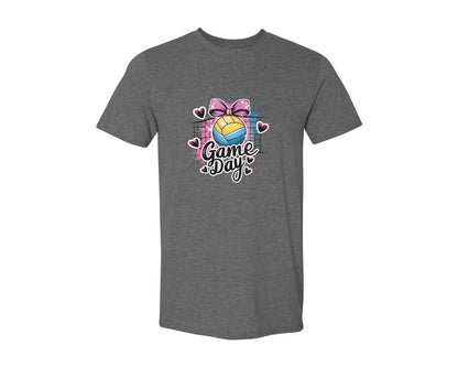 brand:Generic|color:Heather Dark Grey|Game Day Volleyball Cute Girly Spo Graphic T-Shirt