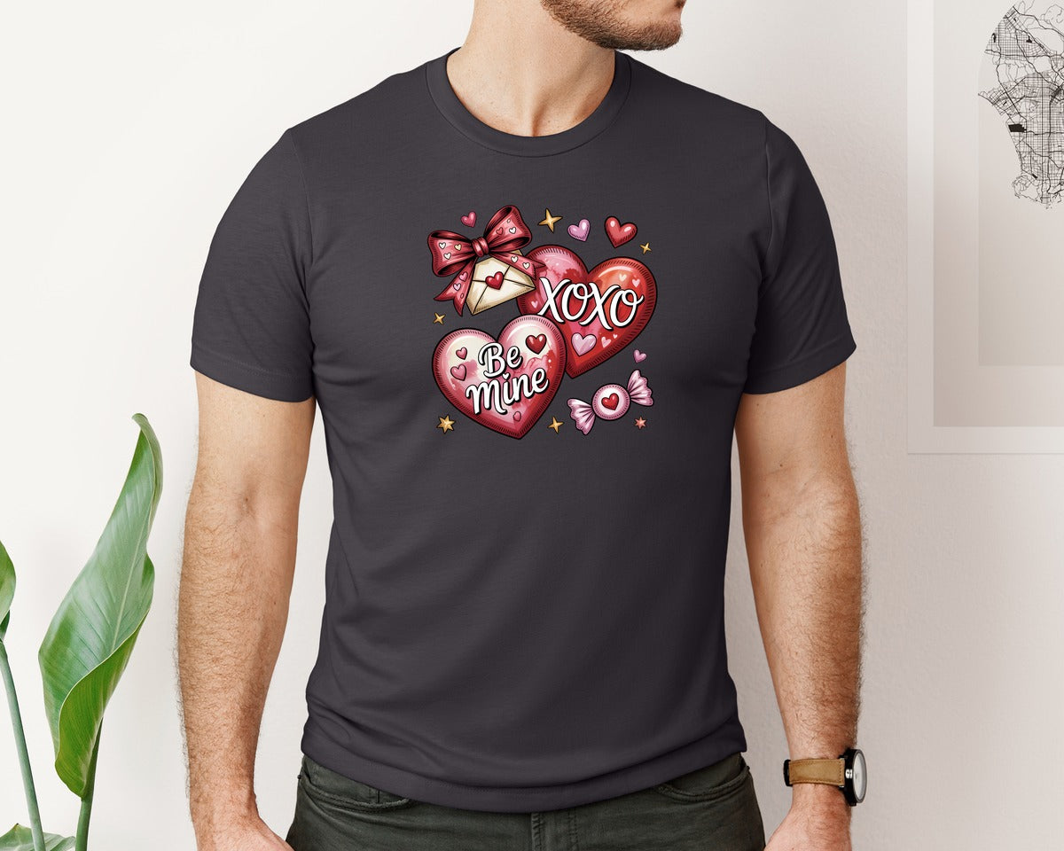 brand:Bella Canvas|color:Heather Dark Grey|Xoxo Valentine Be Mine Design Graphic T-Shirt