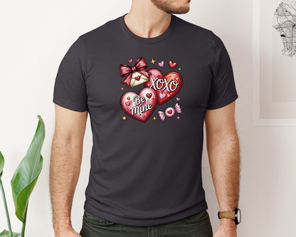brand:Bella Canvas|color:Heather Dark Grey|Xoxo Valentine Be Mine Design Graphic T-Shirt