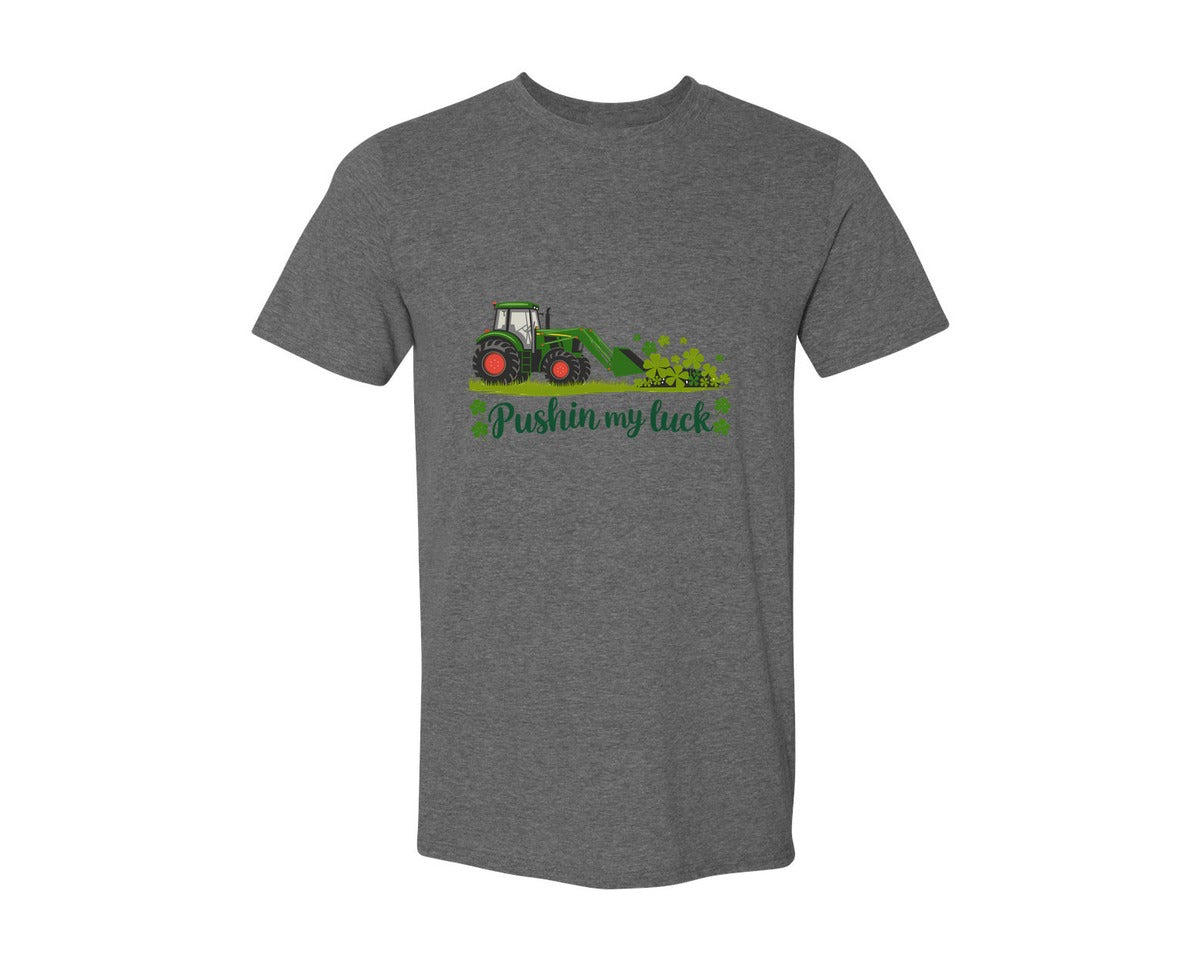 brand:Generic|color:Heather Dark Grey|Pushin My Luck St Patricks Day 3 Graphic T-Shirt