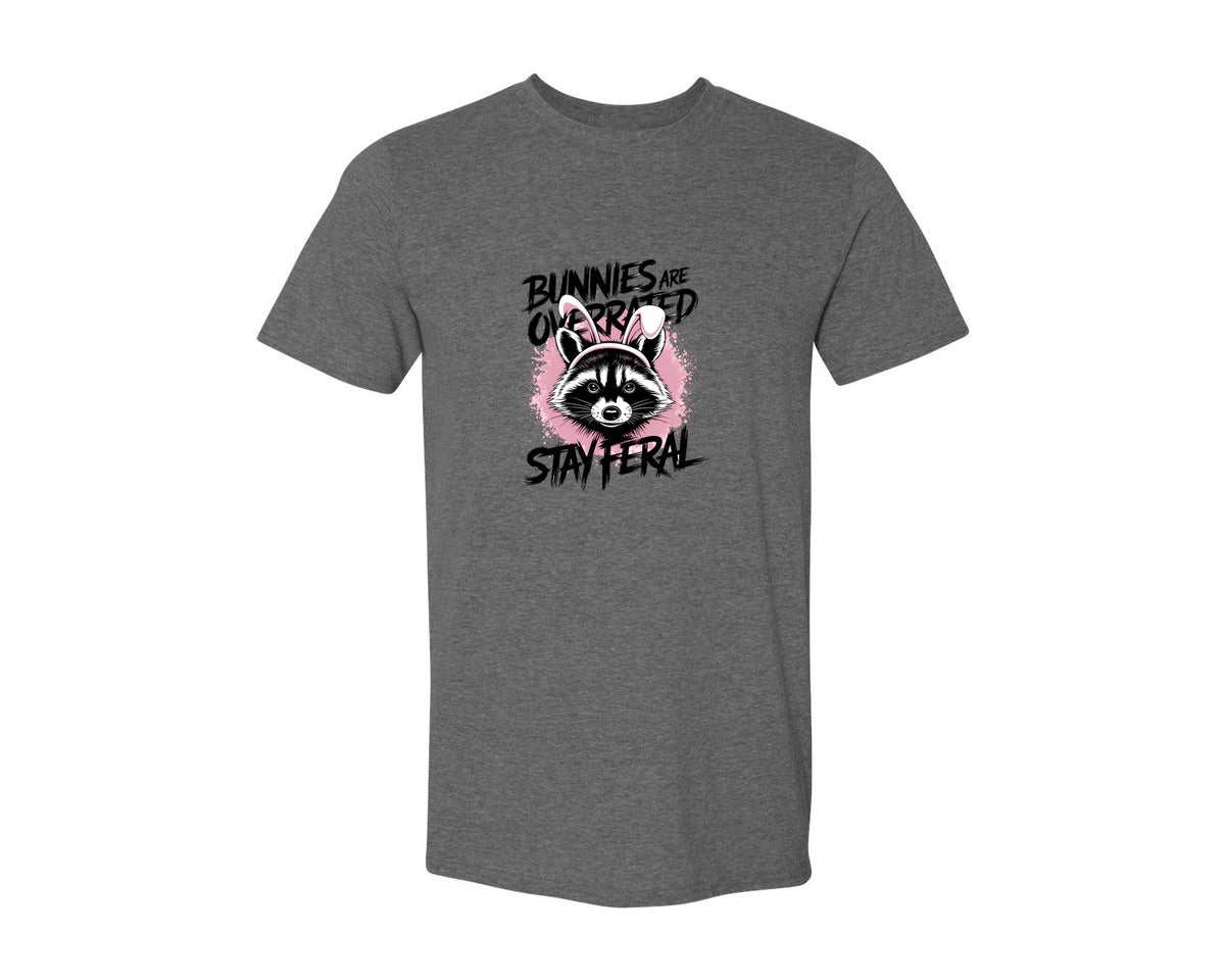 brand:Generic|color:Heather Dark Grey|Bunnies Are Overrated Stay Feral 2 Graphic T-Shirt