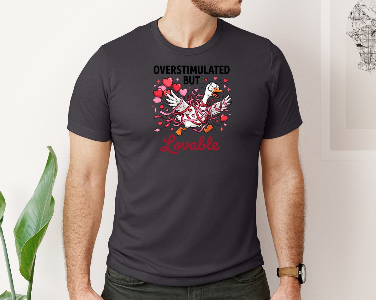 brand:Bella Canvas|color:Heather Dark Grey|Overstimulated Silly Goose Valentine Graphic T-Shirt