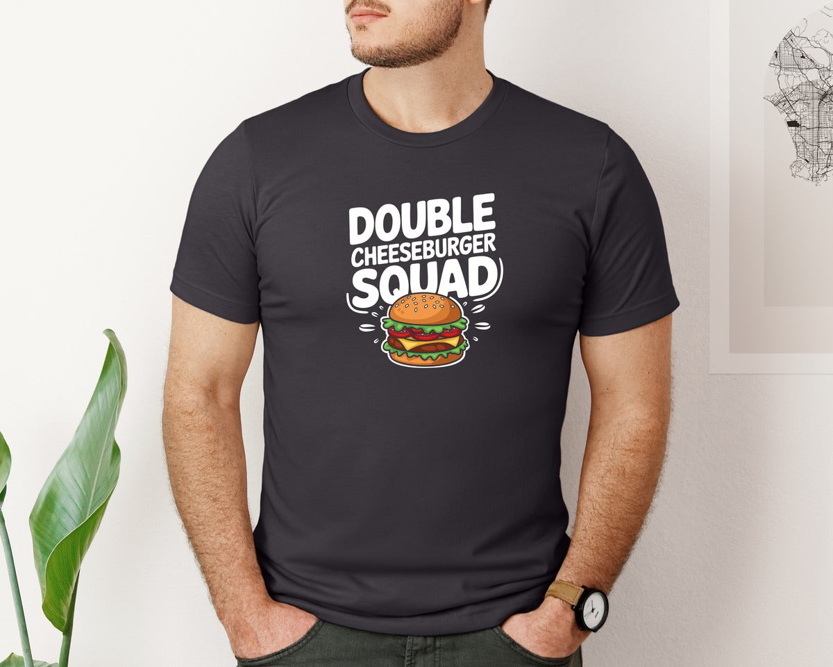brand:Bella Canvas|color:Heather Dark Grey|Double Cheeseburger Squad T Shirt Design 2 Graphic T-Shirt