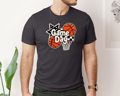 brand:Bella Canvas|color:Heather Dark Grey|Game Day Basketball Basketball Graphic T-Shirt