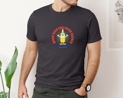 brand:Bella Canvas|color:Heather Dark Grey|Retro Cartoon Glass Bottle Of Beer Graphic T-Shirt