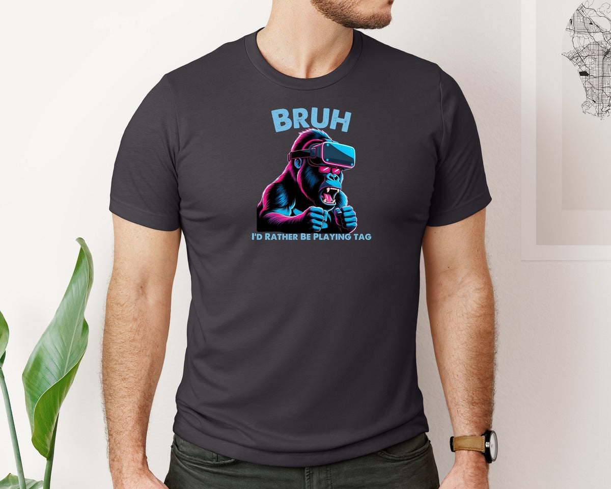 brand:Bella Canvas|color:Heather Dark Grey|Bruh Id Rather Be Playing Tag T Shirt Graphic T-Shirt