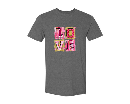 brand:Generic|color:Heather Dark Grey|Pink Valentines Day Love Coquette Graphic T-Shirt