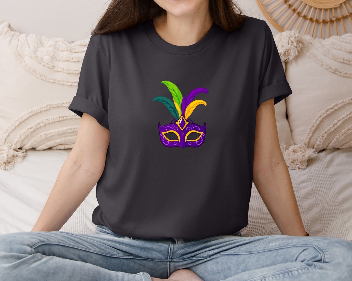 brand:Bella Canvas|color:Heather Dark Grey|Mardi Gras Mask T Shirt Design 4 Graphic T-Shirt