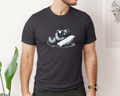 brand:Bella Canvas|color:Heather Dark Grey|Sloth Lying And Drink Coffee Shirt Graphic T-Shirt