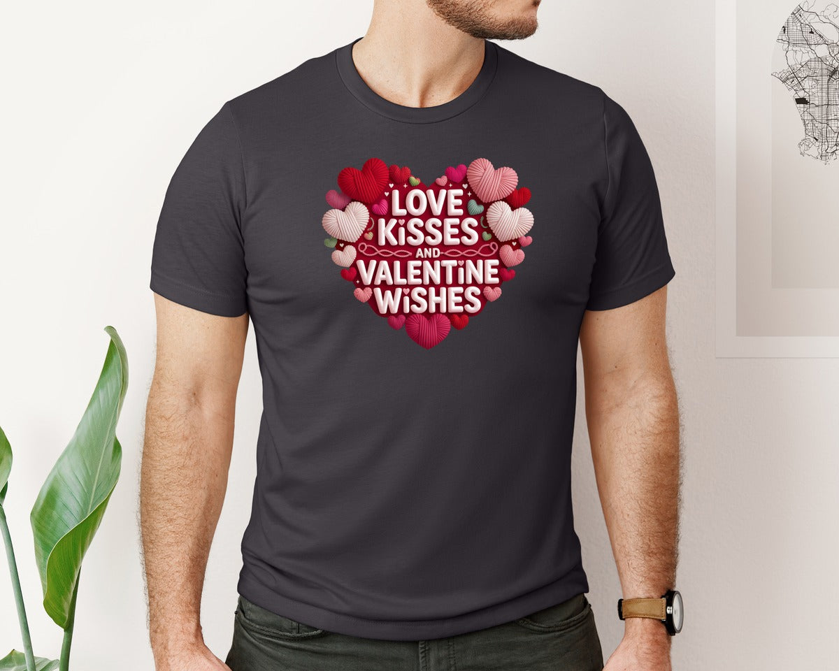 brand:Bella Canvas|color:Heather Dark Grey|Faux Yarn Crochet Valentine Wishes Graphic T-Shirt