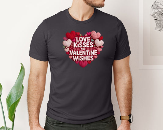 Faux Yarn Crochet Valentine Wishes Graphic T-Shirt