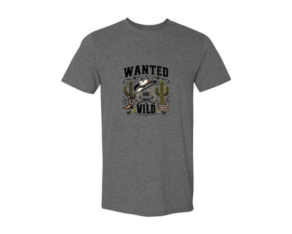 brand:Generic|color:Heather Dark Grey|Western Wanted And Wild T Shirt Graphic T-Shirt