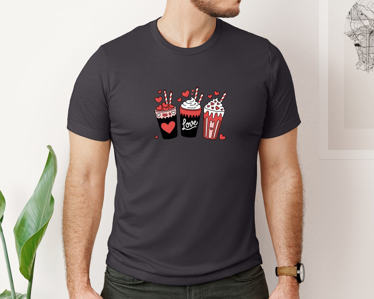 brand:Bella Canvas|color:Heather Dark Grey|Coffee Latte Valentine 2 Graphic T-Shirt