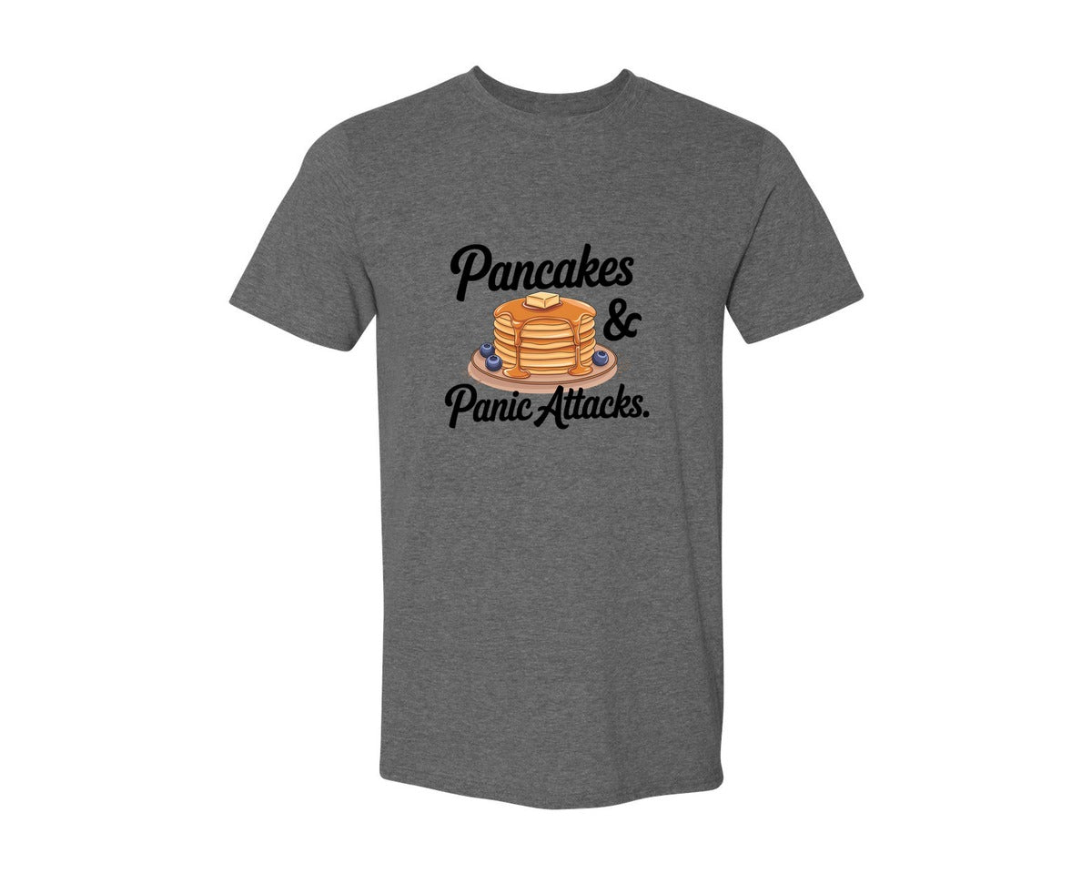 brand:Generic|color:Heather Dark Grey|Pancakes Panic Attacks Graphic T-Shirt