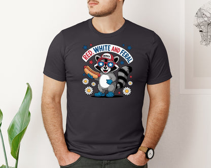 brand:Bella Canvas|color:Heather Dark Grey|Raccoon Hotdog Red White Feral Graphic T-Shirt