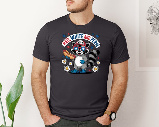 Raccoon Hotdog Red White Feral Graphic T-Shirt