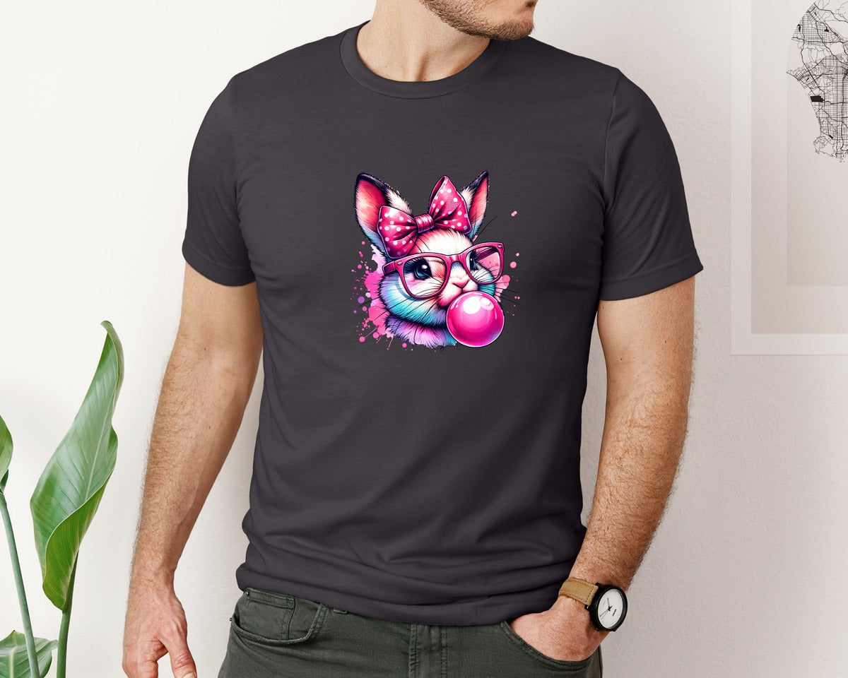 brand:Bella Canvas|color:Heather Dark Grey|Hipster Bunny T Shirt Design Graphic T-Shirt