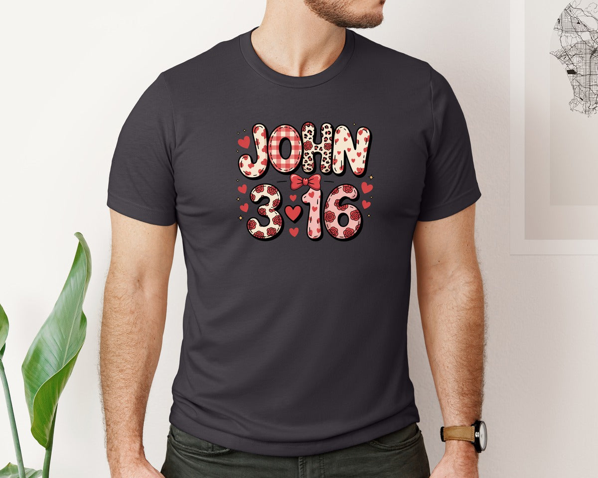 brand:Bella Canvas|color:Heather Dark Grey|John 316 Preppy Valentine 6 Graphic T-Shirt