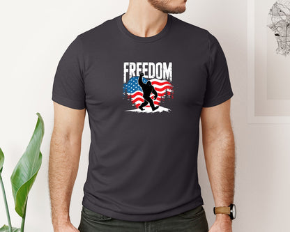 brand:Bella Canvas|color:Heather Dark Grey|Freedom Bigfoot Usa Flag 4Th Of July Graphic T-Shirt