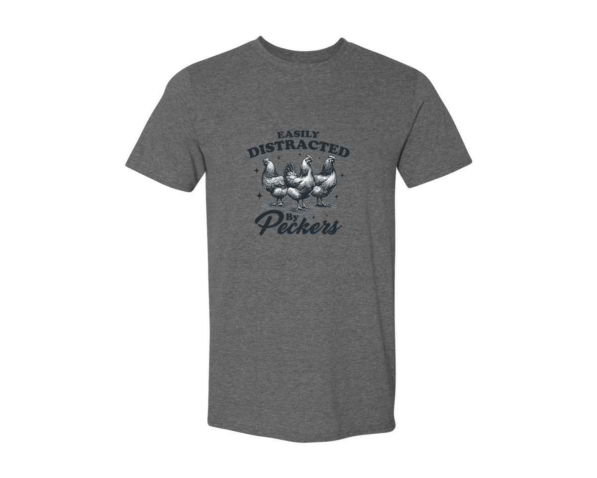 brand:Generic|color:Heather Dark Grey|Funny Easily Distracted By Peckers Shirt Graphic T-Shirt
