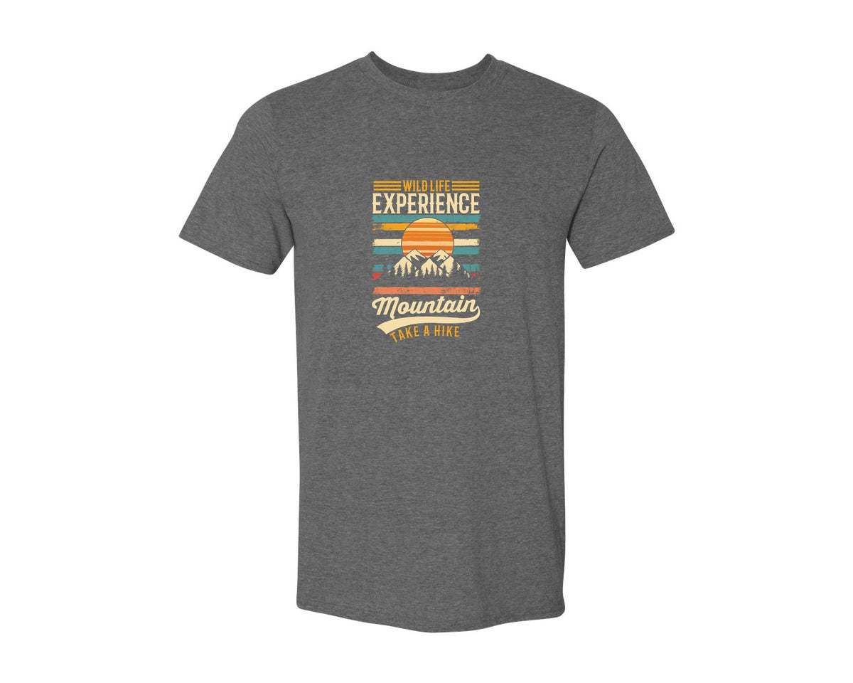 brand:Generic|color:Heather Dark Grey|Wild Life Experience Mountain Hiking Tee Graphic T-Shirt