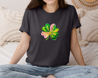 brand:Bella Canvas|color:Heather Dark Grey|Brushstroke Shamrock Graphic T-Shirt