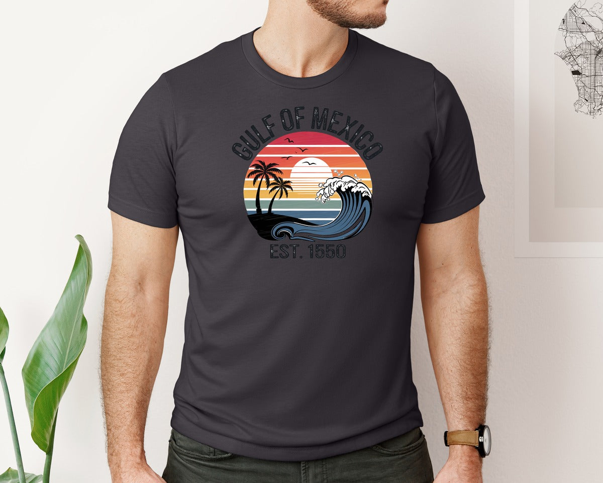 brand:Bella Canvas|color:Heather Dark Grey|Gulf Of Mexico Sunset Graphic T-Shirt