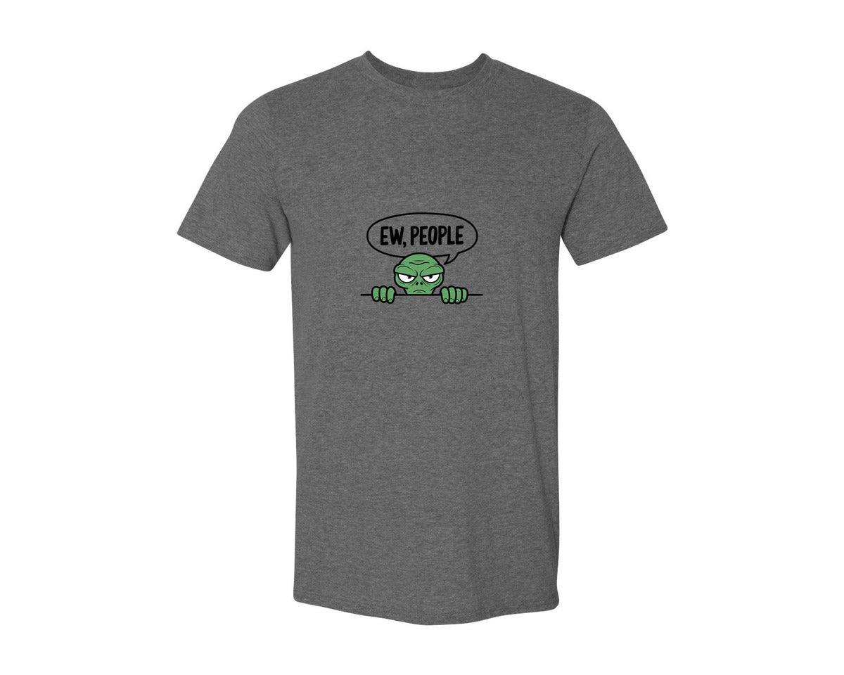 brand:Generic|color:Heather Dark Grey|Ew People Alien Ufo T Shirt Design Graphic T-Shirt