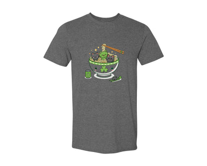 brand:Generic|color:Heather Dark Grey|Lucky Ramen Cat St Patricks Day Graphic T-Shirt