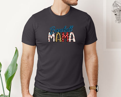 brand:Bella Canvas|color:Heather Dark Grey|Baseball Mama Mama Baseball Doodle Graphic T-Shirt