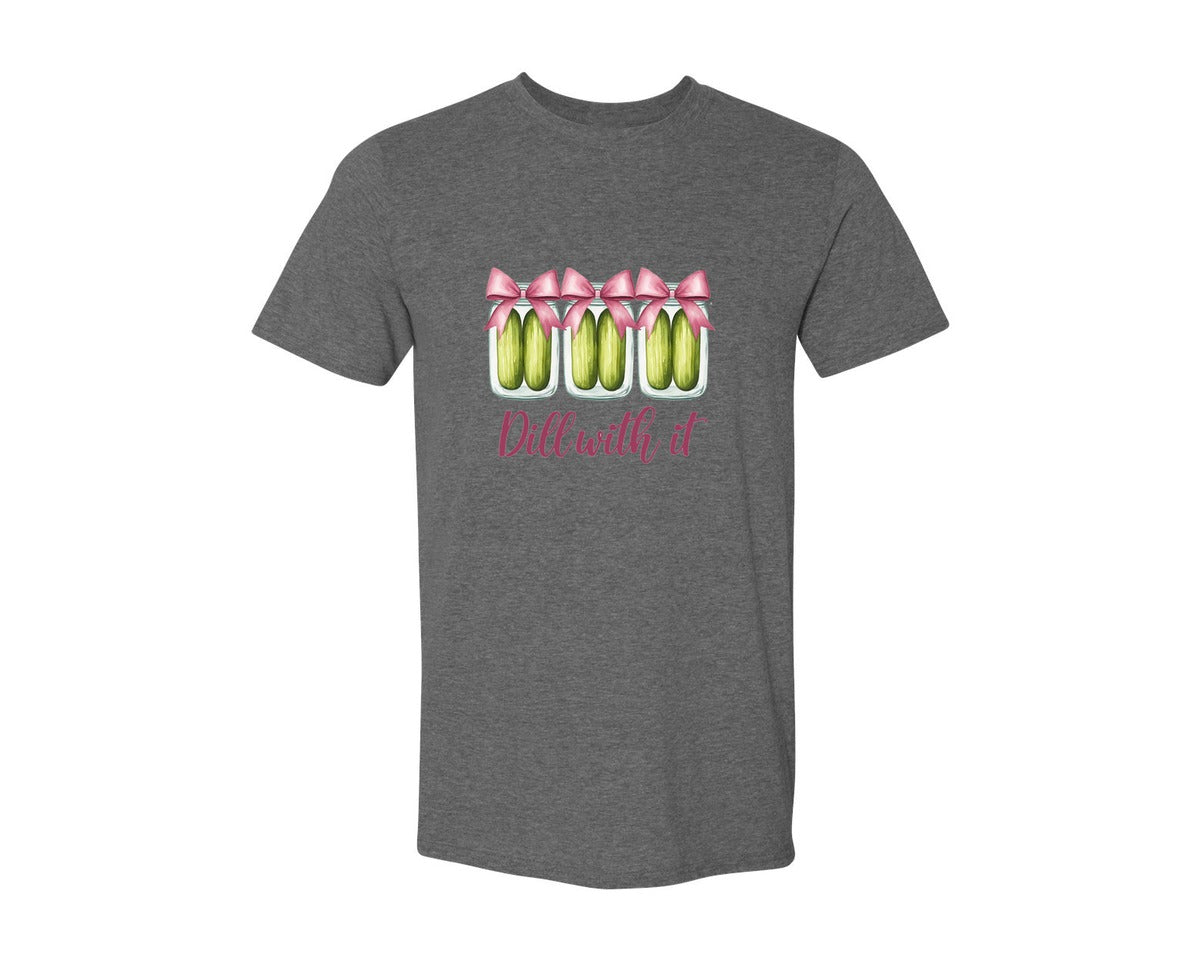 brand:Generic|color:Heather Dark Grey|Coquette Dill With It Funny Pickle Graphic T-Shirt