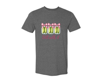brand:Generic|color:Heather Dark Grey|Coquette Dill With It Funny Pickle Graphic T-Shirt