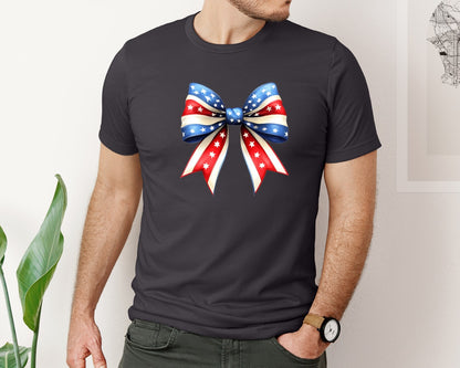 brand:Bella Canvas|color:Heather Dark Grey|4Th Of July Bow Design T Shirt 5 Graphic T-Shirt