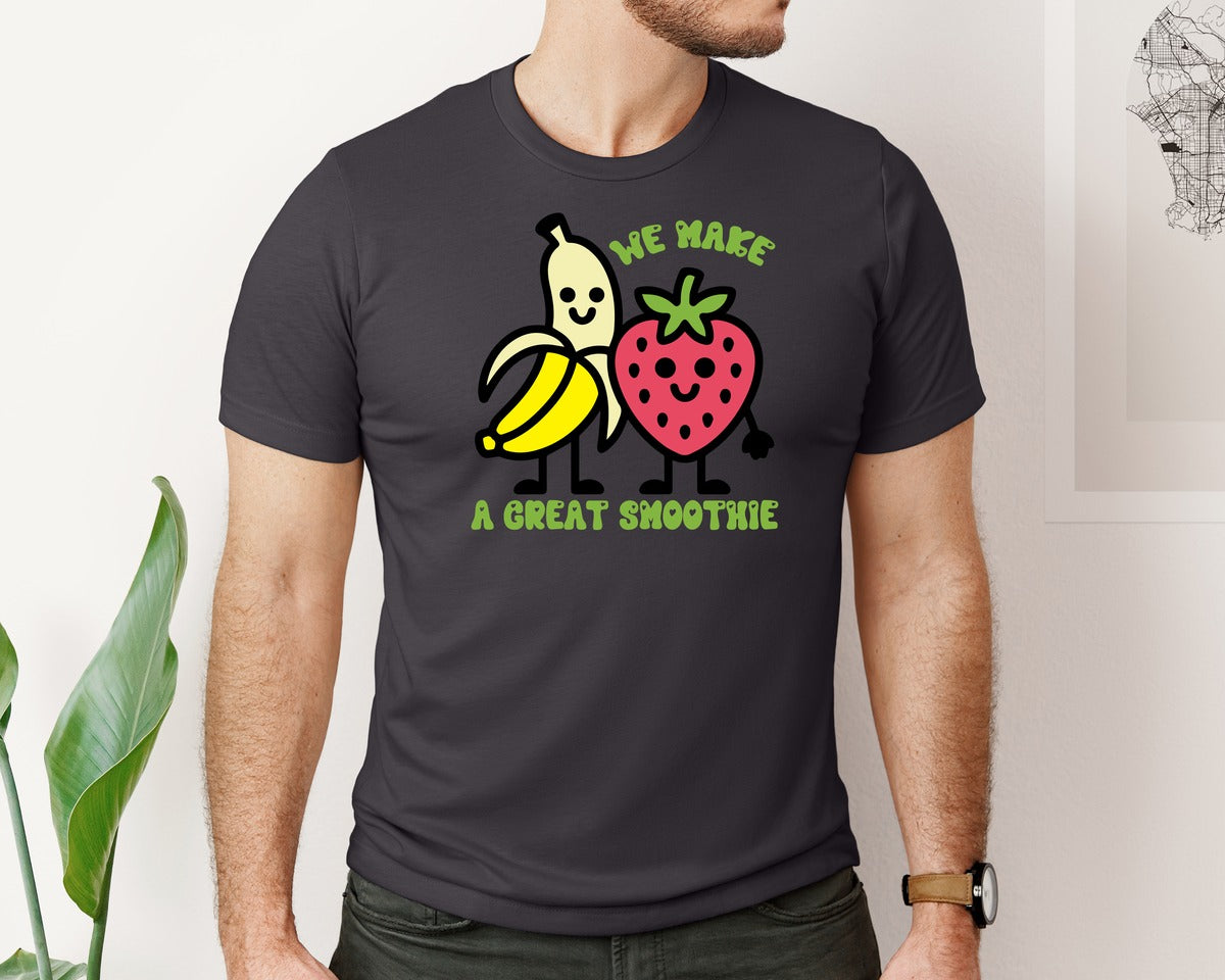 brand:Bella Canvas|color:Heather Dark Grey|We Make A Great Smoothie Cute Fruit Pun Graphic T-Shirt