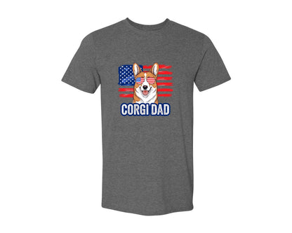 brand:Generic|color:Heather Dark Grey|Corgi Dad American Flag 4Th Of July Graphic T-Shirt
