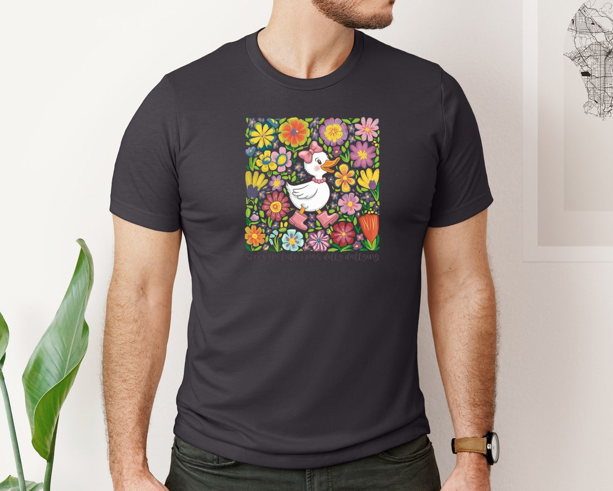 brand:Bella Canvas|color:Heather Dark Grey|Funny Mama Goose Boho Floral Graphic T-Shirt