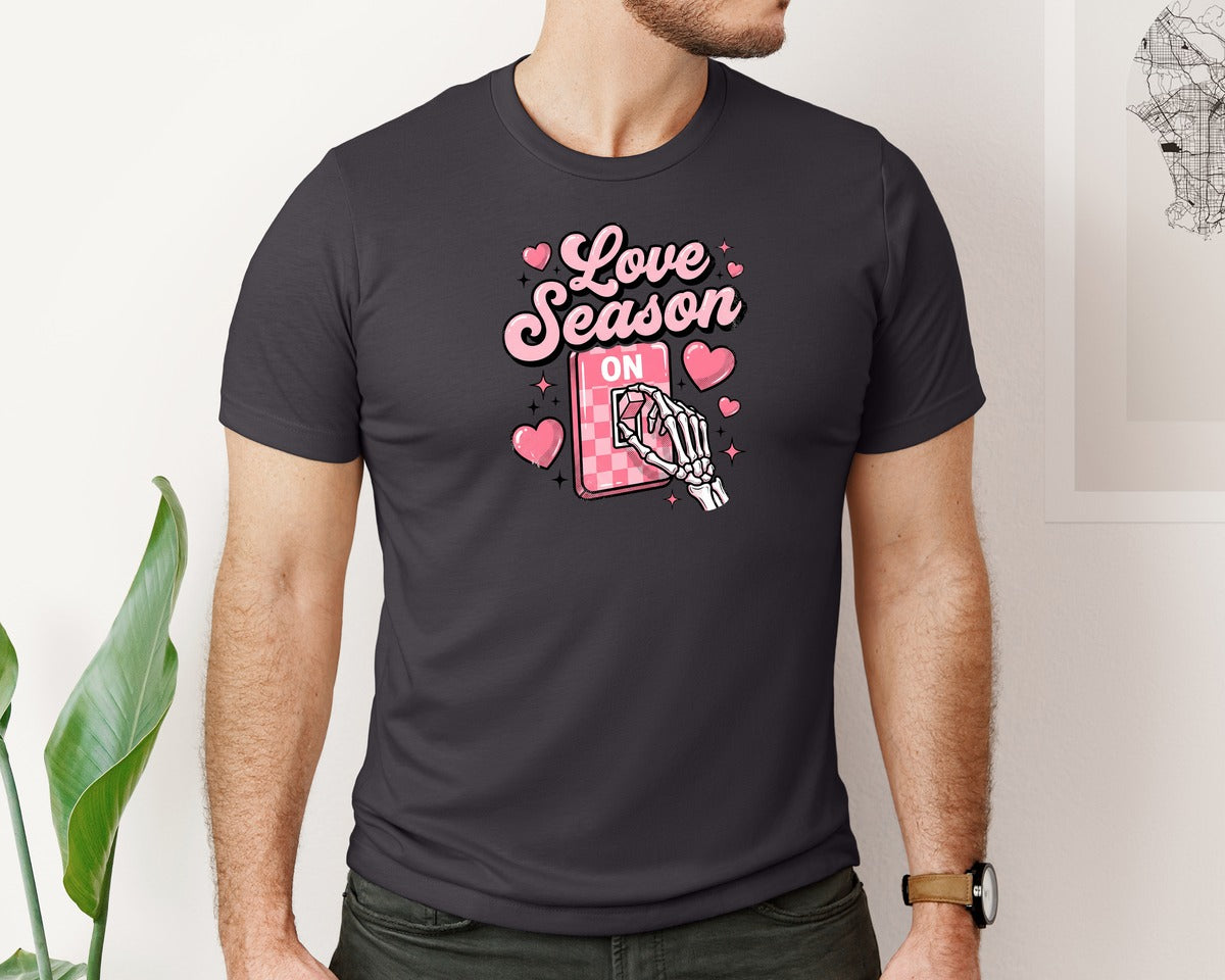 brand:Bella Canvas|color:Heather Dark Grey|Love Season On Skeleton Valentine Graphic T-Shirt