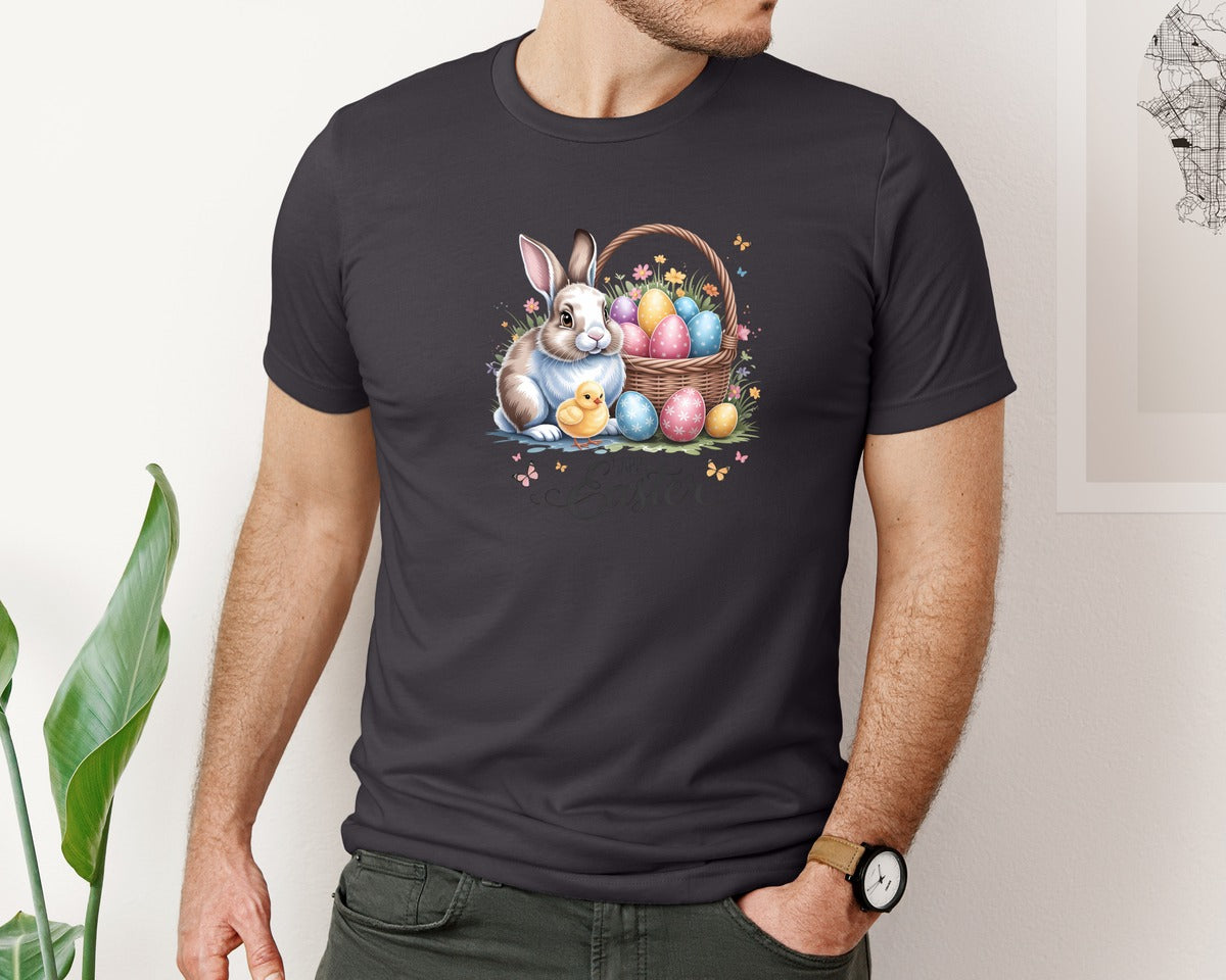 brand:Bella Canvas|color:Heather Dark Grey|Happy Easter Bunny Eggs 5 Graphic T-Shirt