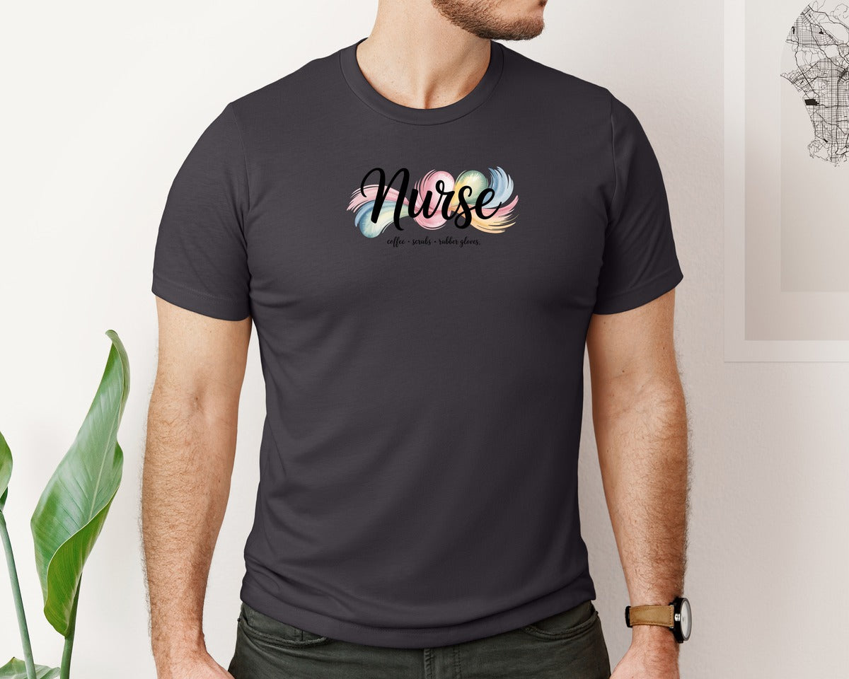 brand:Bella Canvas|color:Heather Dark Grey|Cute Registered Nurse Shirt Graphic T-Shirt
