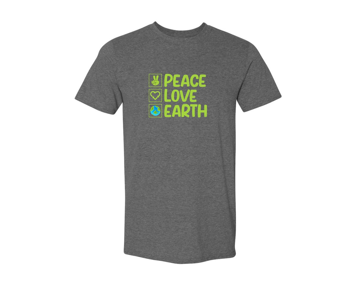 brand:Generic|color:Heather Dark Grey|Peace Love Earth T Shirt Graphic T-Shirt