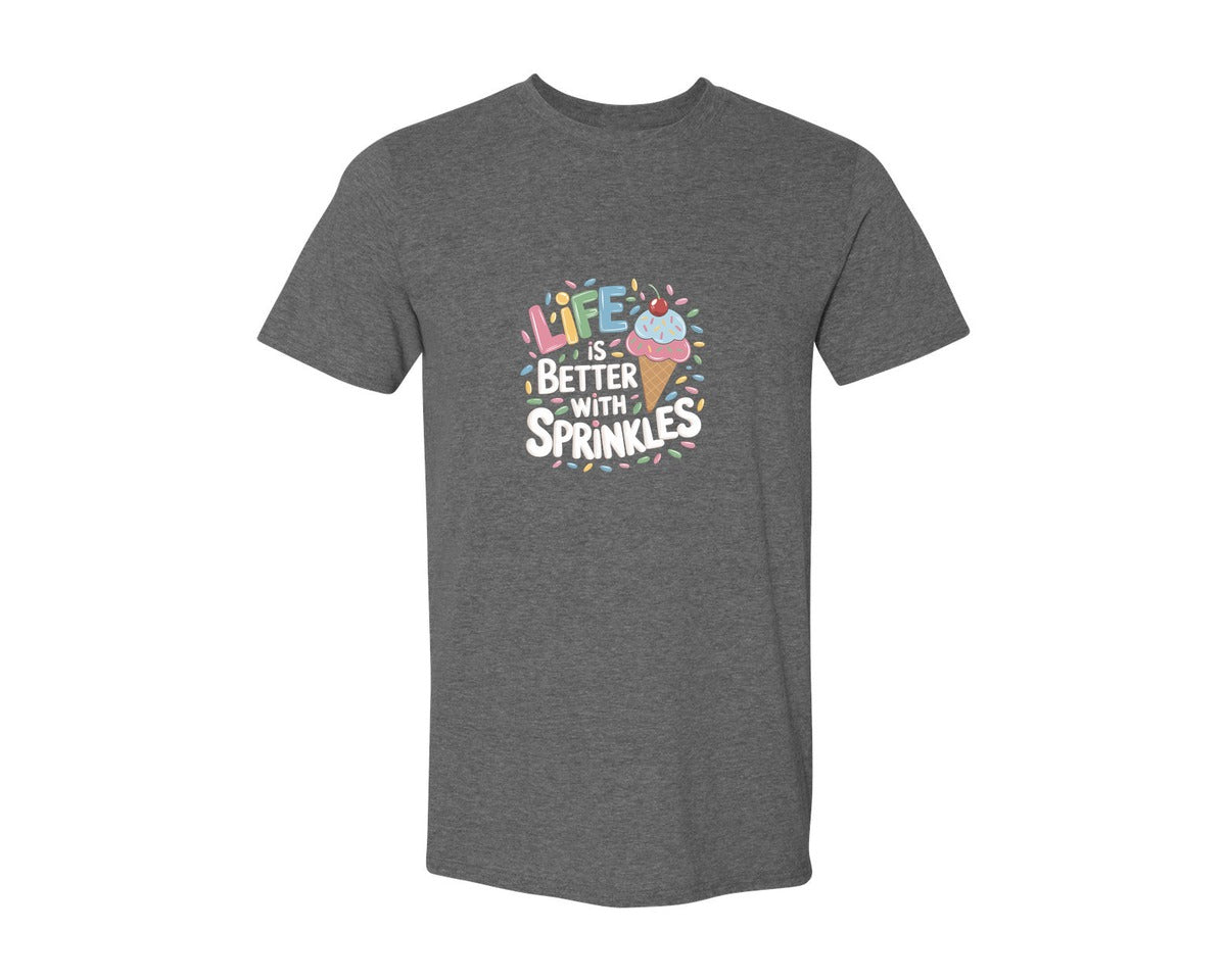 brand:Generic|color:Heather Dark Grey|Life Is Better Sprinkles T Shirt Design Graphic T-Shirt